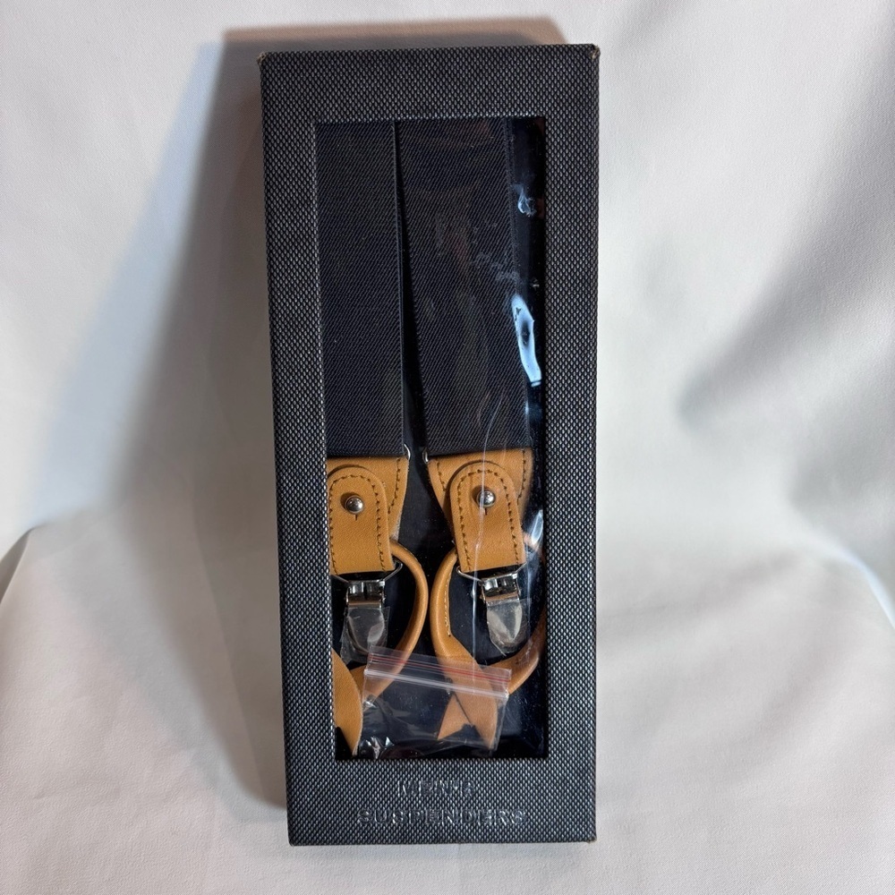 SUSPENDERS Unbranded Dark Charcoal Grey and Tan  With Extra Buttons NEW IN BOX